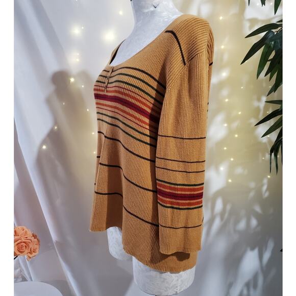 Vtg St Johns Bay Y2K Striped Ribbed Shell Button Henley Sweater Size XL Retro - Picture 2 of 10